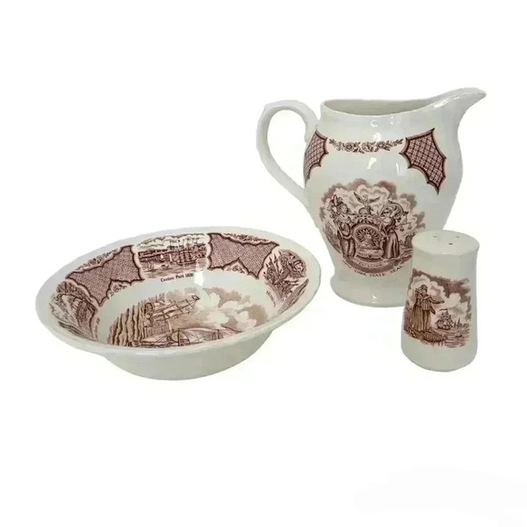 VTG ALFRED MEAKIN FAIR WINDS 7 1/2 WATER PITCHER BOWL SALT SET - Picture 1 of 16